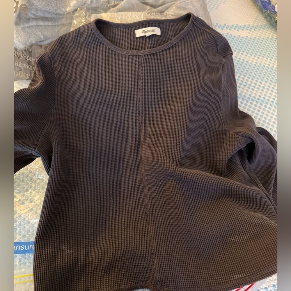 Madewell Waffle Knit Long Sleeve Top - 
Black 
XL